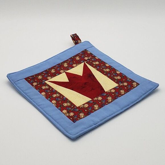 Handmade Blue Yellow Dot Floral Crown Square Fabric Trivets - Set of 2 - Picture 8 of 13